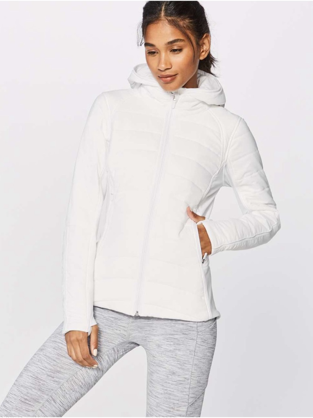 Lululemon Extra Mile Jacket White Water-Repellent Fleece With Detachable Hood